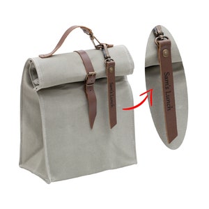 Lunch Box, Lunch Bag, Wax Canvas Lunch Box, Insulated, Large Capacity, Genuinue Leather Picnic, Travel, Camp