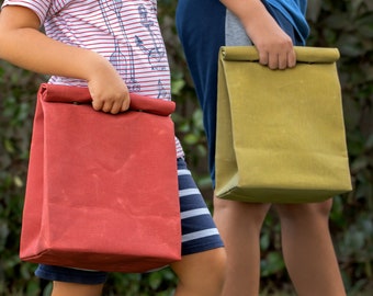 Bolsa para el almuerzo, diseño de bolsa de papel, paquete doble, personalización, lonchera de lona encerada, gran capacidad, cuero genuino para picnic, viajes, campamento