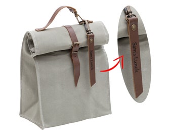 Lunch Box, Lunch Bag, Wax Canvas Lunch Box, Insulated, Large Capacity, Genuinue Leather Picnic, Travel, Camp
