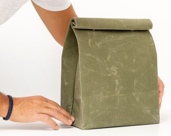 Bolsa para almuerzo, personalización, lonchera de lona encerada, gran capacidad, cuero genuino para picnic, viajes, campamento