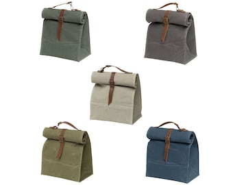 Lunch Box, Insulated Lunch Bag, Wax Canvas Lunch Box, Large Capacity, Genuinue Leather Picnic, Travel, Camp