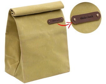Bolsa para almuerzo, personalización, lonchera de lona encerada, gran capacidad, cuero genuino para picnic, viajes, campamento