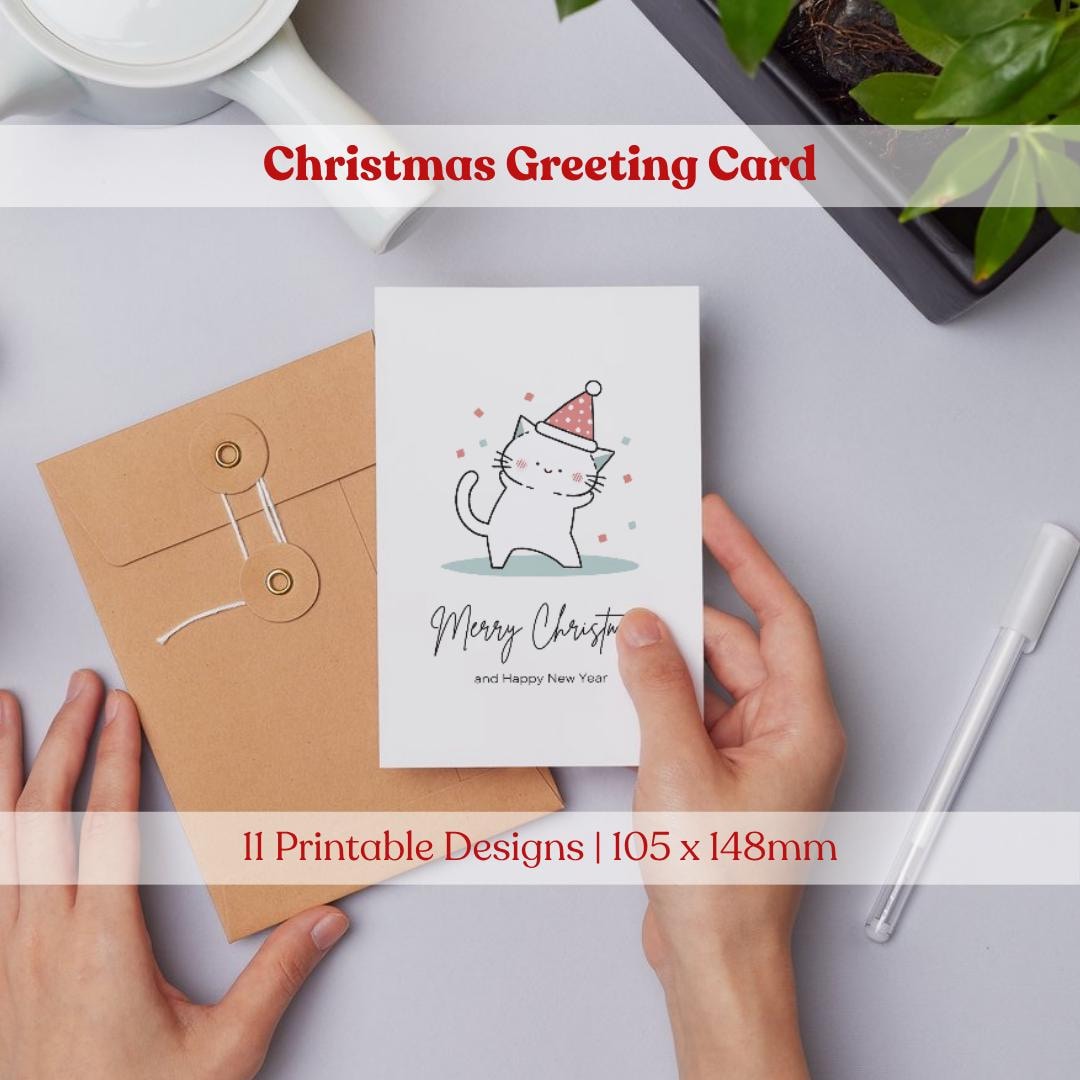 Cute Cat Christmas Card | Funny Holiday Greeting (digital PDF) - Etsy