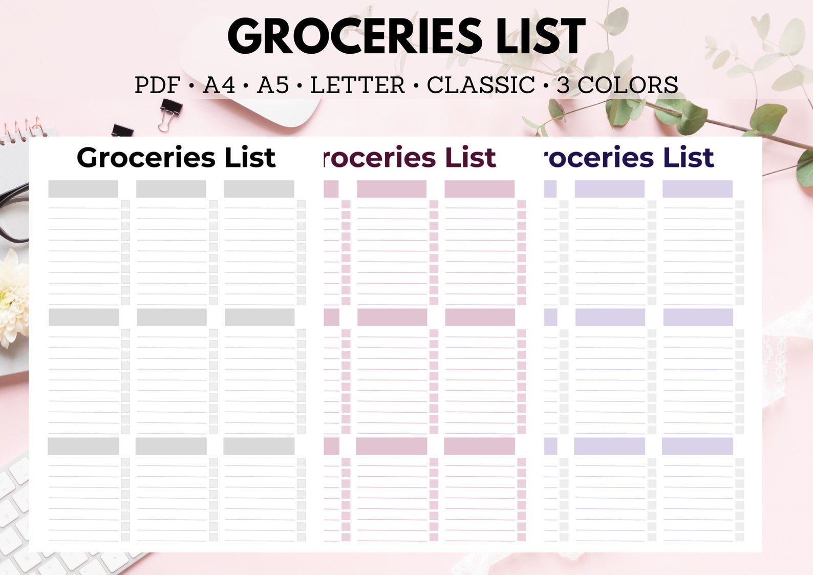 Bullet Journal Planner Printables Groceries List Meal Plan - Etsy