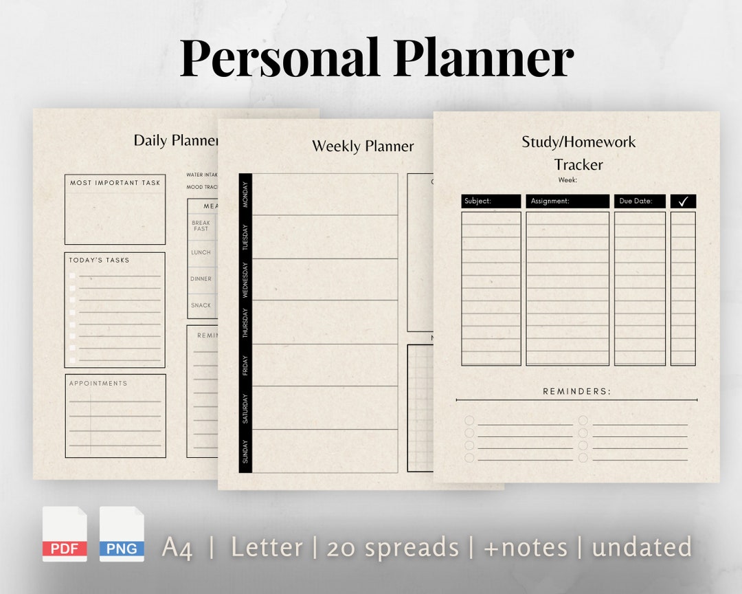 Printable Undated Planner Bundle, Daily Weekly Monthly, A4 Letter (PDF ...