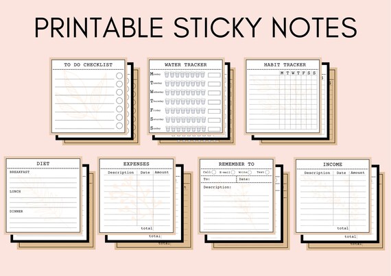 Printable Planner Sticky Notes Tracker Sticky Notes Memo - Etsy