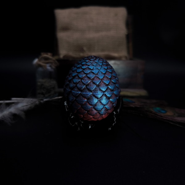 Blue Dragon Egg 3D Printed Stone Age Themed Magnet Closing Proposal Wedding Ring Box