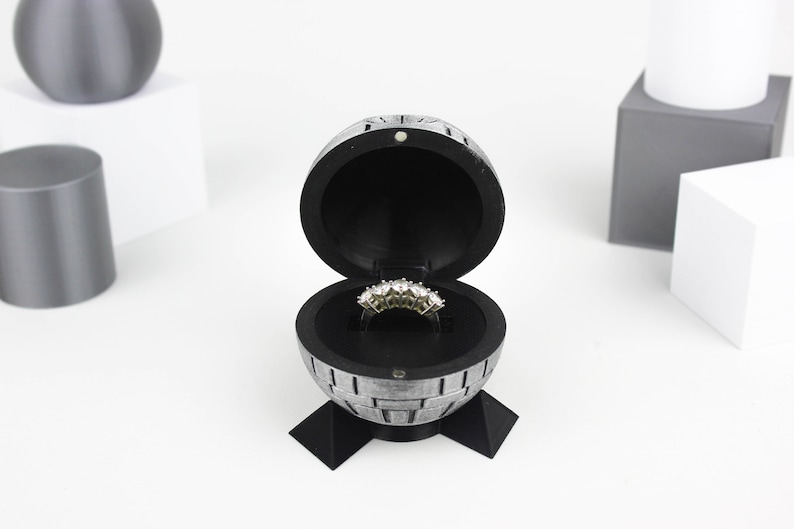 3D Printed Premium Wedding Proposal Death Star Ring Box | Unique Ring Box | Gift for Pride and Groom image 3