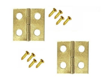 2 x Butt Hinges 20mm solid brass dolls house trinket box door hinge & screws