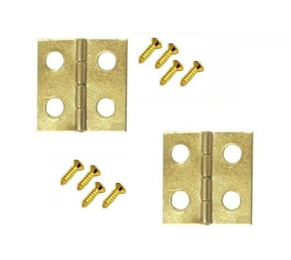 2x MINI SOLID BRASS HINGE 25mm Small Door Doll Cabinet Chest Case Jewellery Pair 