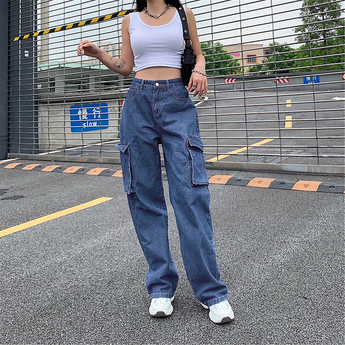 Streetwear Harajuku Women's Baggy Jeans Big Pockets High Etsy