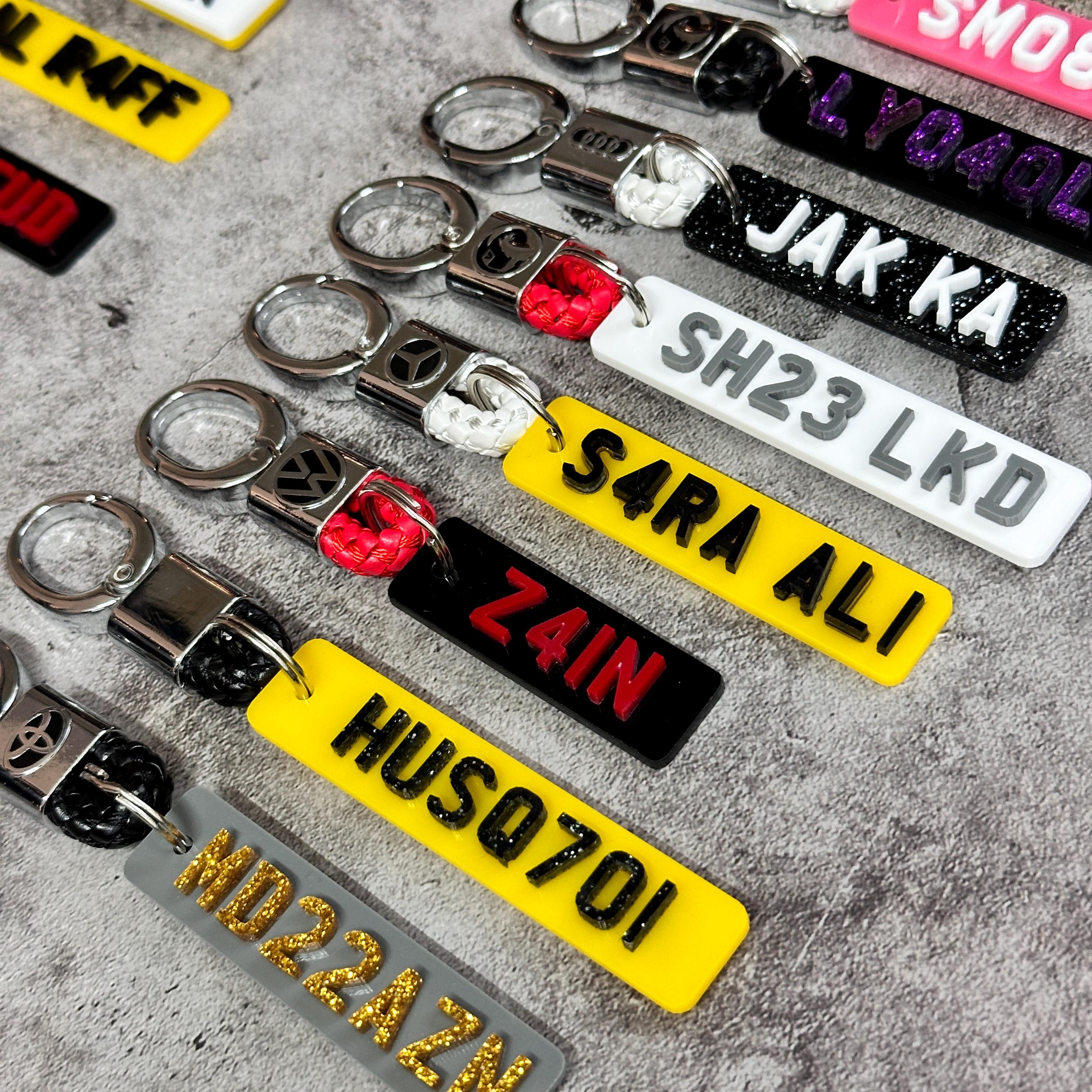 Personalised 4D Custom Car Number Plate Keychain - Yellow Rectangle Keyring