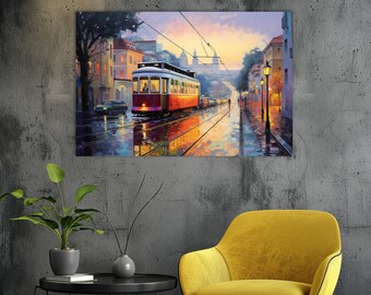 Lisbon Tram Canvas Print: Abstract Portugal Wall Art