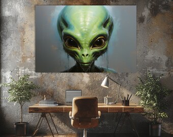 Alien Portrait Canvas Print: Game Room Wall Art
