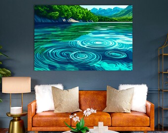 Contemporary Nature Art: Tranquil Lake with Mountain Reflections Vector Print