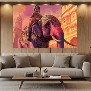 Indian Elephant Canvas Print,Exotic Decor,House Wall Decor,Luxury Elephant Painting