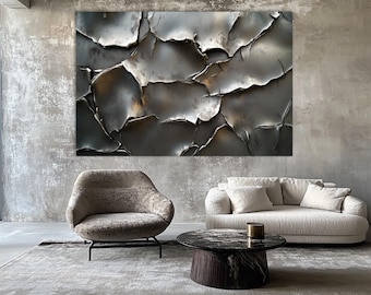 Torn Iron Canvas Print: Black and Silver Industrial Wall Decor