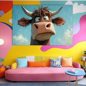 Funny Cow Art,Cartoon Cow Print,Farmhouse Wall Art,Funny Farmhouse Decor,Kindergarten Wall Decor,Kids Room Decor