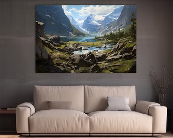 Canvas Art, Mountains, Custom Wall Hanging, Painting on Canvas, Scandinavian Canvas Art, Trendy Canvas , Modern Art Canvas,