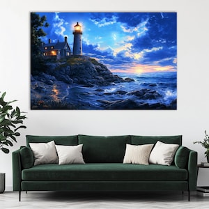 Lighthouse Painting,Lighthouse Canvas Print,Lighthouse Wall Art,Bedroom Wall Decor,Living Room Decor
