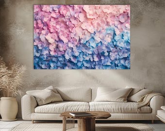 Hydrangea Wall Art, Pastel Flower Decor, Large Canvas Print