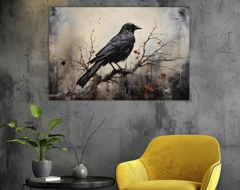 Crow Canvas Print: Gothic Bird Portrait Wall Art