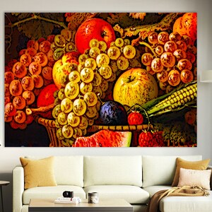Stampa su tela di natura morta, pittura di natura morta, pittura di frutta, arte della parete di frutta, decorazione della parete della cucina