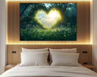 Dreamy Landscape Print,Romantic Nature Painting,Sunlit Forest Scene,Large Wall Decor