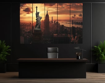 Statue of Liberty Canvas Art: New York Cityscape Pop Art Print