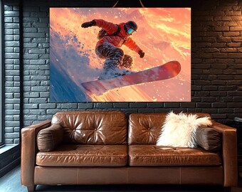 Snowboarding Canvas, Snowboarder Wall Art, Extreme Sports Art, Mountain Art Print, Winter Sports Decor, Gift For Him