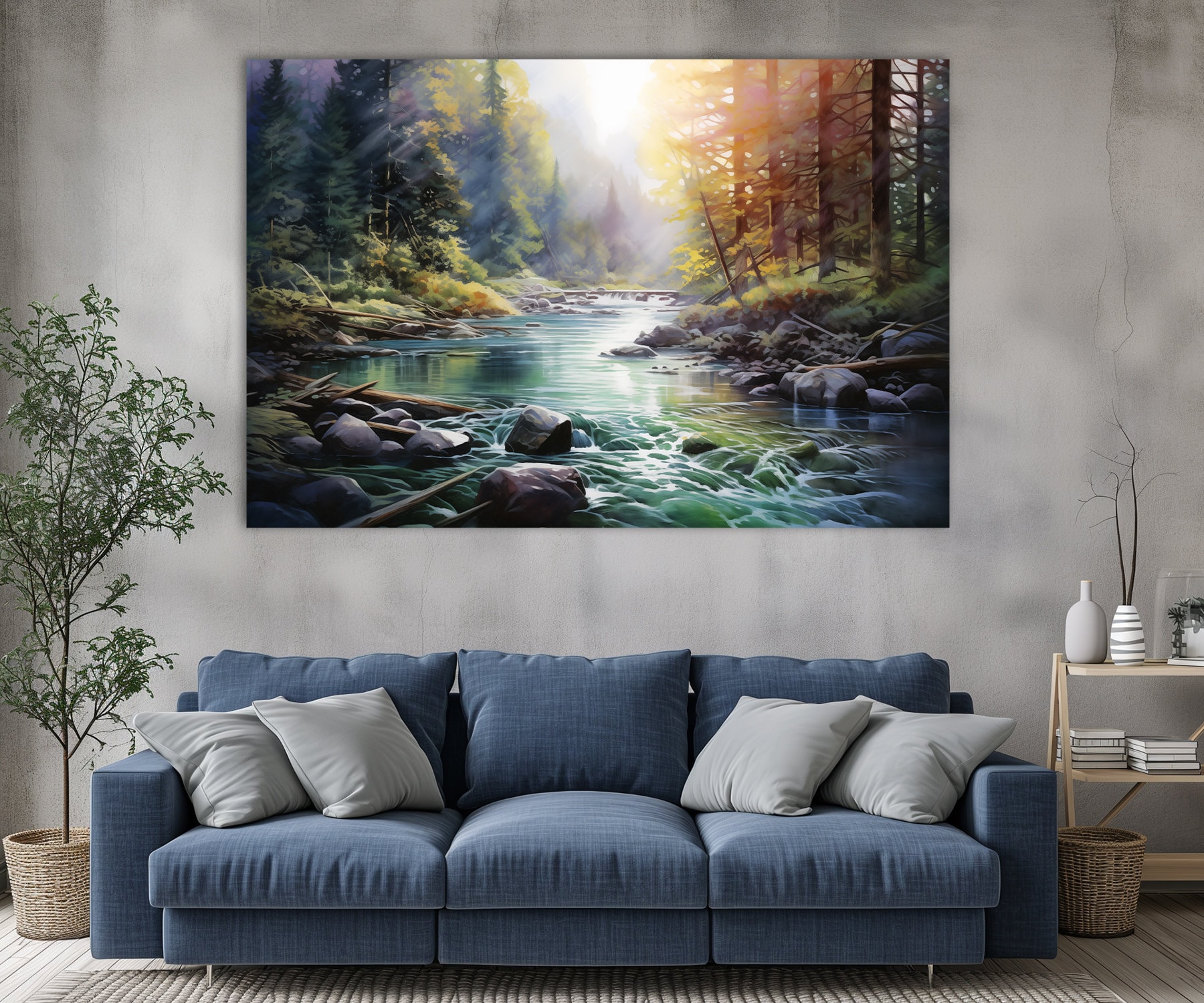 Forest River Canvas Print: Pine Tree Landscape Wall Art - Etsy