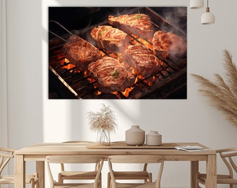 Grilled Steak Canvas Print: Meat House Decor Wall Art