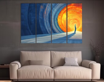 Lienzo abstracto: Arte mural moderno en azul y naranja
