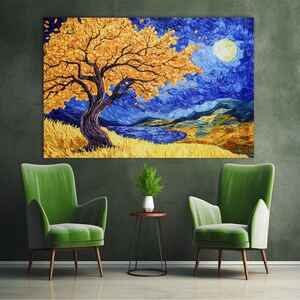 Stampa artistica di albero autunnale, decorazione per soggiorno, stampa su tela di albero, stampa su tela di grandi dimensioni