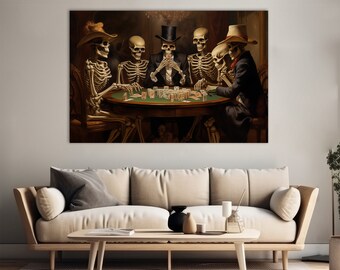 Skeleton Poker Game Canvas Art: Gothic Card Players Print