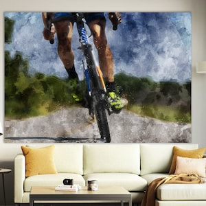 Cyclist Canvas Print: Man on Bike, Watercolor Style