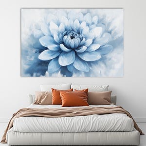 Blue Flower Painting,Floral Wall Art,Large Bloom Artwork,Abstract Floral Canvas
