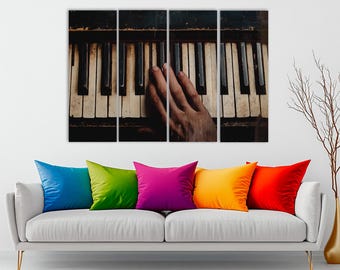Vintage Piano Wall Art – Rustic Musician Hand Canvas – Retro Music Home Decor Gift