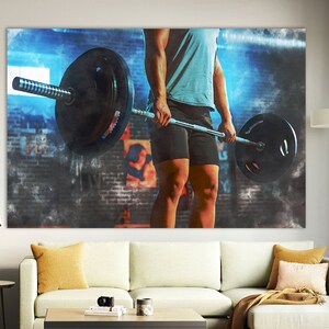 Motivation Canvas Print,Gym Wall Decor,Barbell Wall Art,Weightlifter Gift