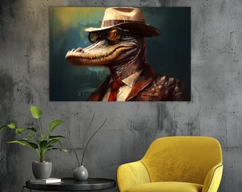 Dapper Crocodile Canvas Print: Quirky Animal Portrait Wall Art