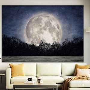 Moon Canvas Print, Moon Wall Art,Moon Painting,Bedroom Wall Decor