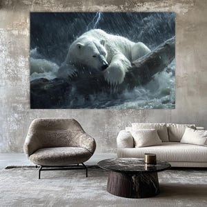 Polar Bear Canvas Print: Wildlife Art, Stormy Ocean Painting