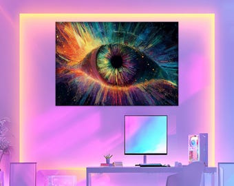 Psychedelische Augen Leinwand Kunst, Visionärer Regenbogen Druck