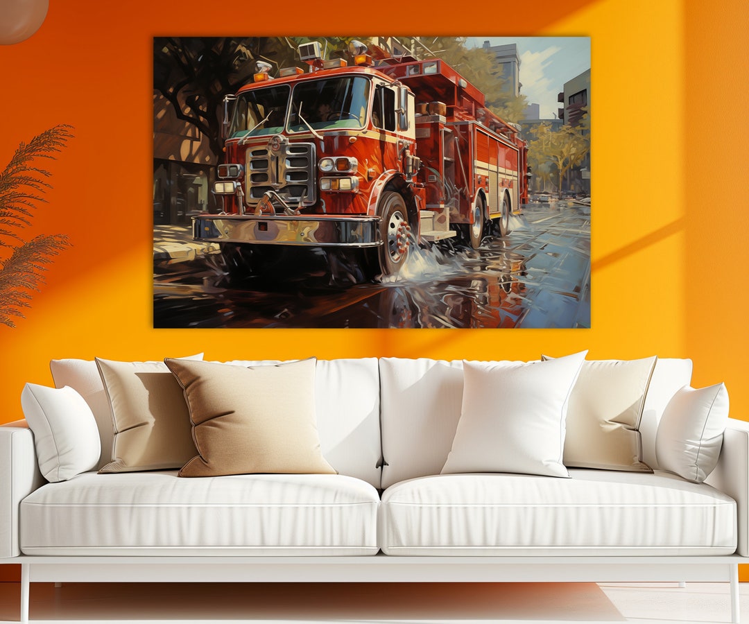 Fire Engine Print,fire Engine Painting,firefighter Gift,kids Room Decor