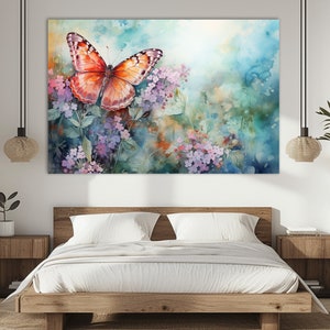 Butterfly Canvas Painting: Floral Bedroom Wall Art