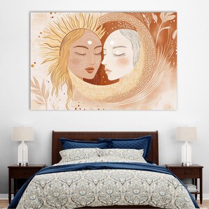 Sun and Moon Canvas Art: Boho Living Room Decor