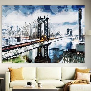 Manhattan Canvas Wall Art, Manhattan Print, Manhattan Poster, Manhattan Bridge, New York Gift, New York Art, New York Print, Canvas
