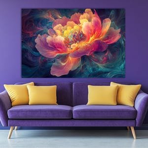 Bloom Wall Art,Glowing Peony Print,Floral Canvas Print,Living Room Decor