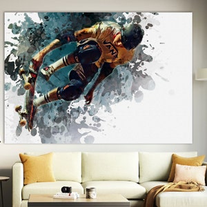 Skateboard Canvas Print,Skateboard Painting,Skateboard Wall Art,Kids Room Decor,Skate park Wall Decor