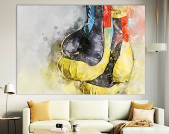 Boxing Gloves Watercolor Canvas Print: Gym Wall Art